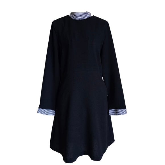 Sandro Paris Gigi Striped-Trim Fit & Flare Navy Dress, Size 2 - Picture 3 of 14